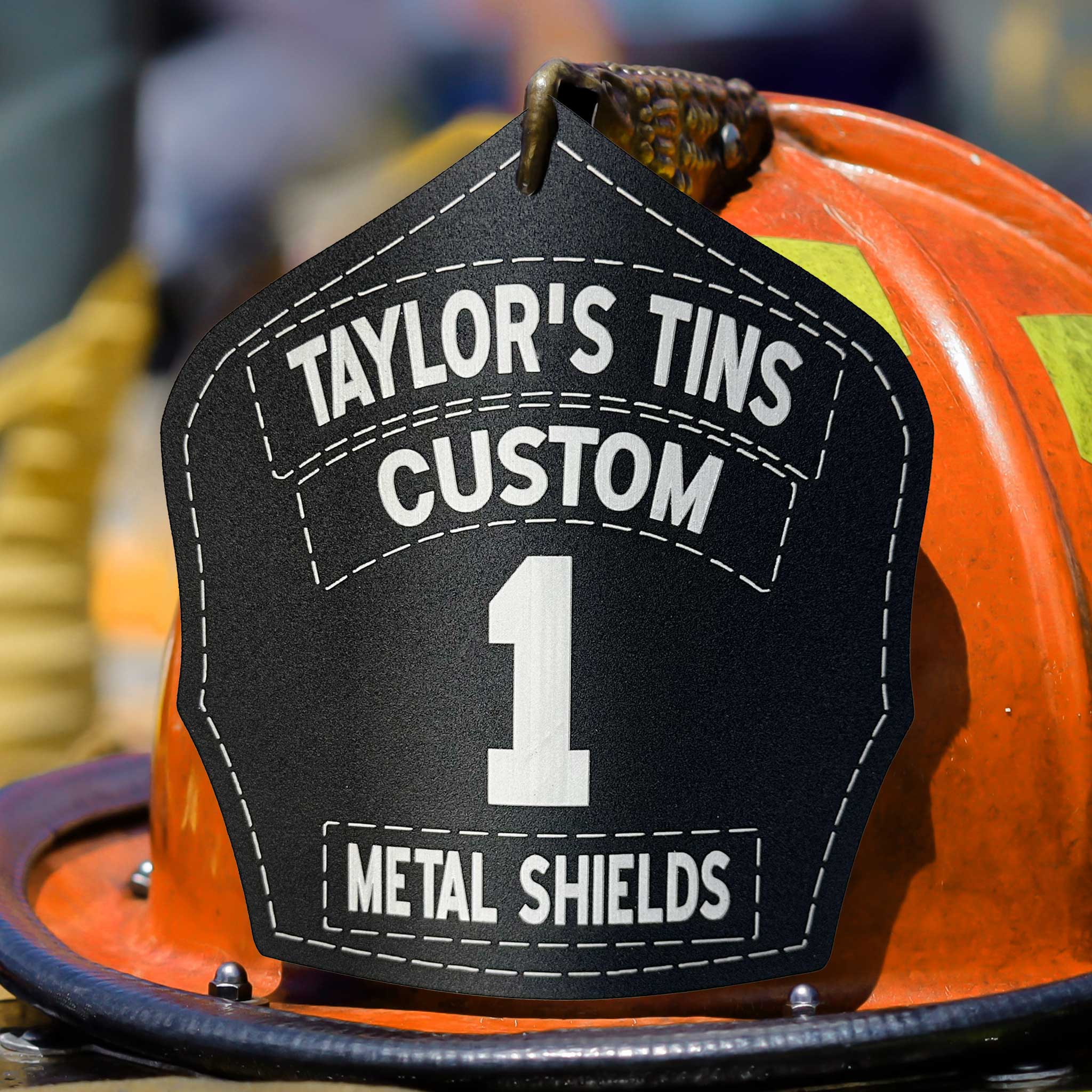 Laser Engraved Custom Fire Helmet Shield | Taylor's Tins