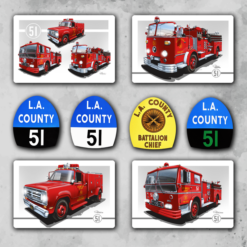 LA County  Full Collection- Paul Combs - (4) 12x18 Metal Signs + (4) Emergency! Tins