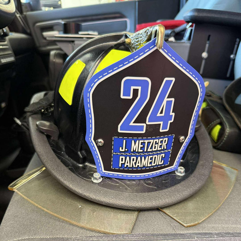 Paramedic helmet with number 24 and name &