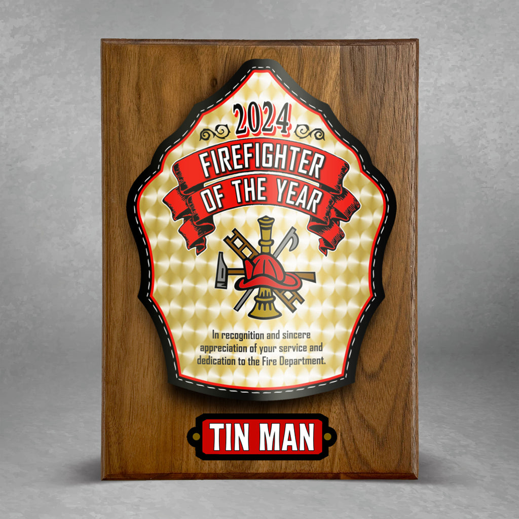 Taylor's Tins High Eagle Firefighter Award Plaque 9x12 Walnut - Custom