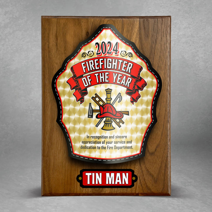 Taylor's Tins High Eagle Firefighter Award Plaque 9x12 Walnut - Custom