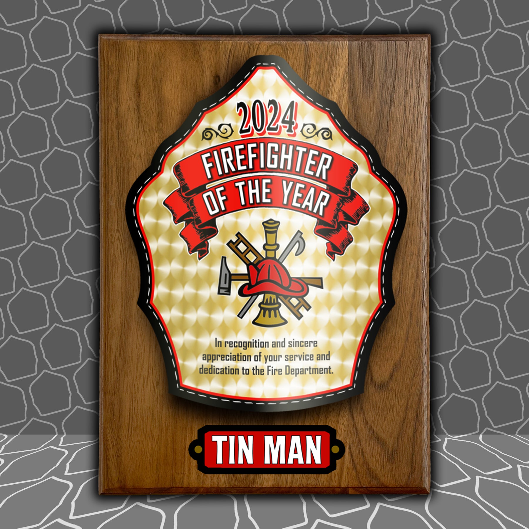 High Eagle Firefighter Award Plaque – 9x12 Walnut | Custom Helmet