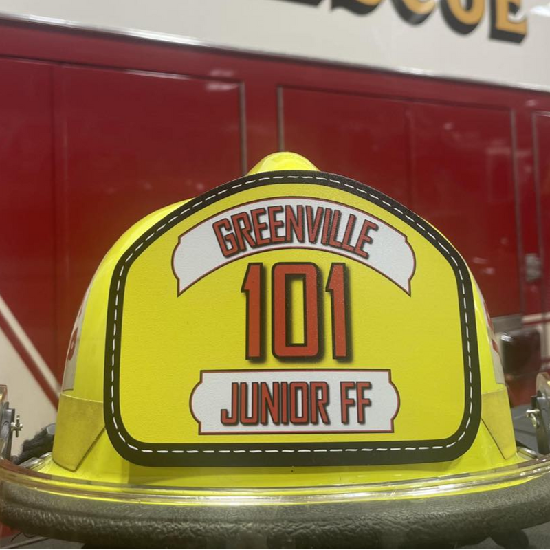 Yellow fire helmet with &