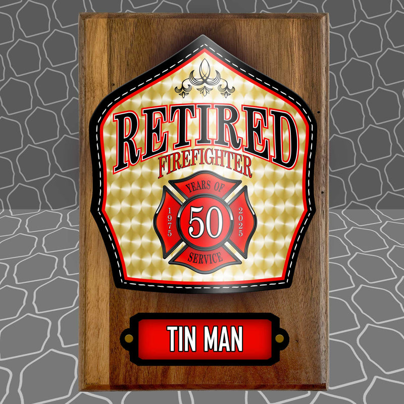 Firefighter Retirement Gift | Unique Personalized Award Plaque on Walnut