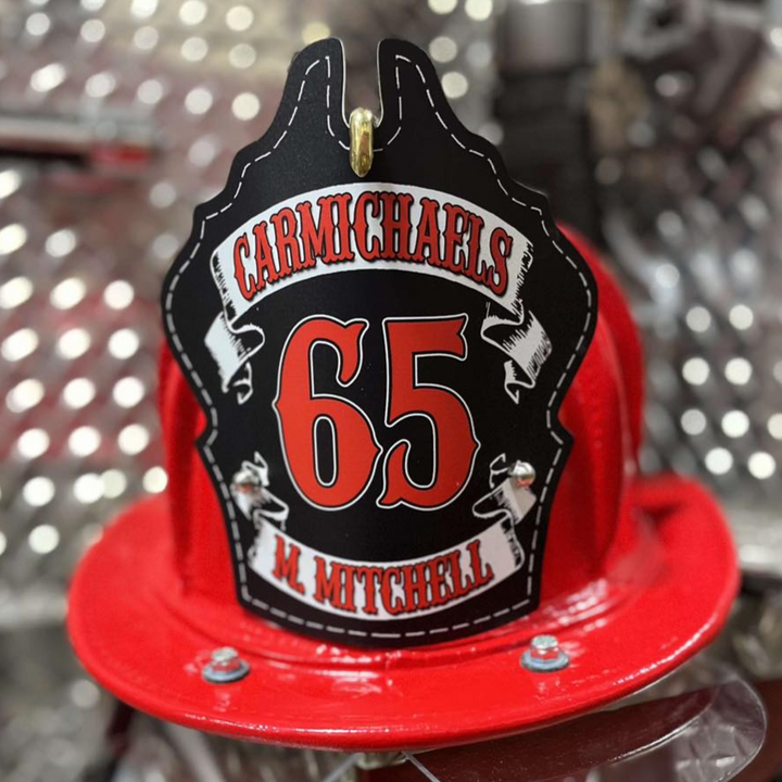 Traditional Custom Metal Fire Helmet Shield | Taylor's Tins